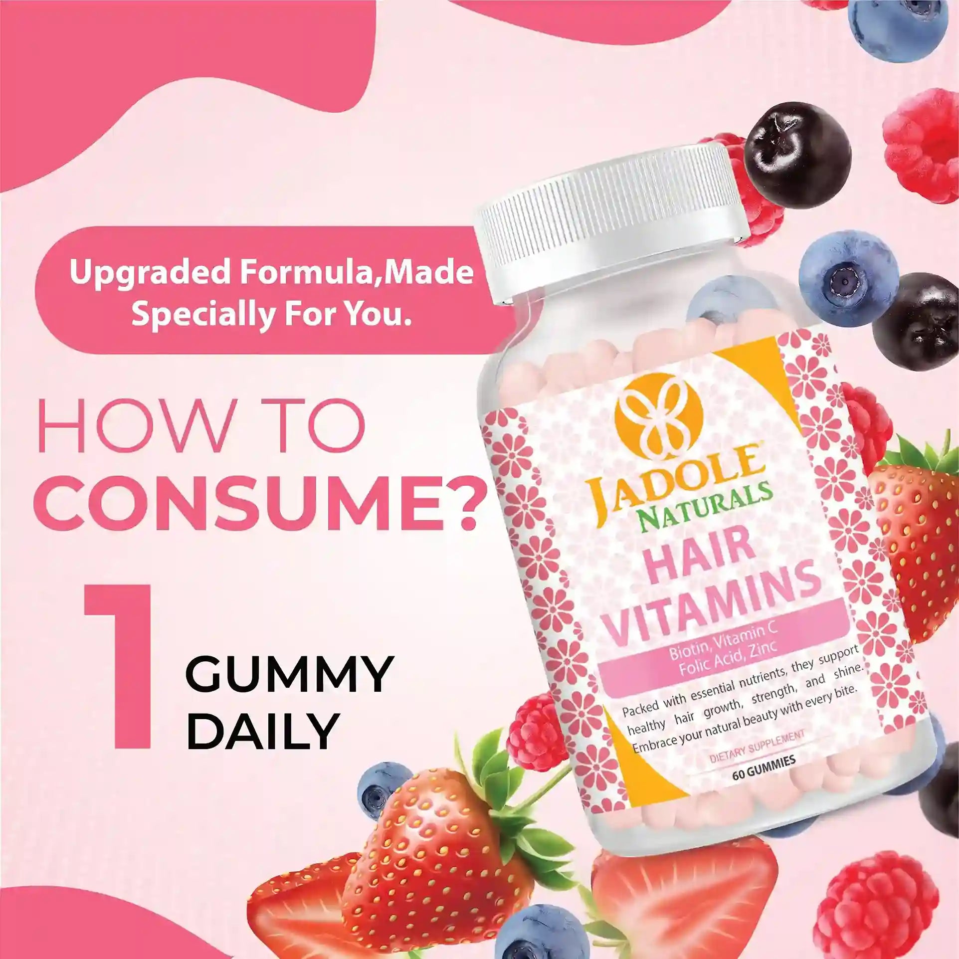 Hair Vitamins 60 Gummies with Vitamin C, Biotin & Folic Acid