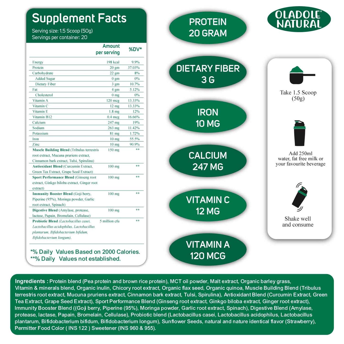  supplement facts of Plant Based Protein Powder Strawberry1 Kg Halal
