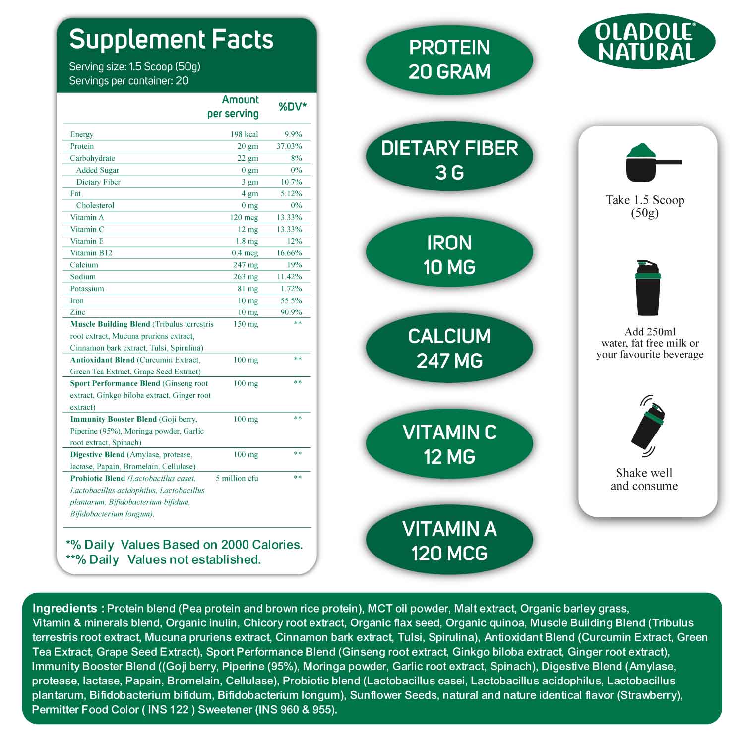  supplement facts of Plant Based Protein Powder Strawberry1 Kg Halal
