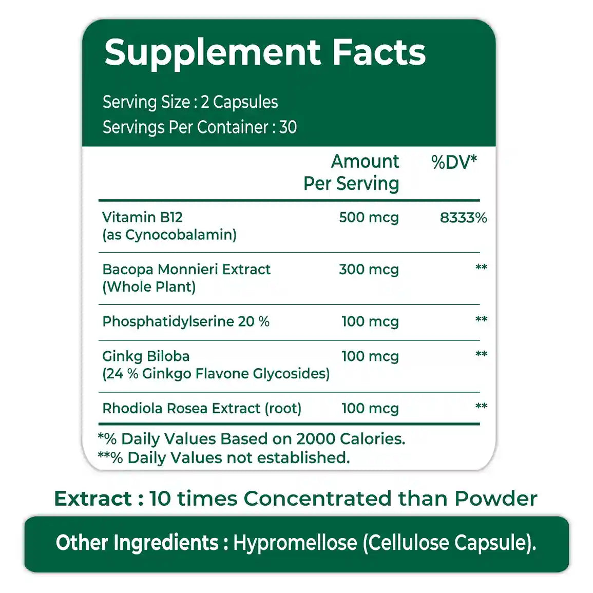 Brain Booster Supplement With Vitamin B12 - 60 Capsules