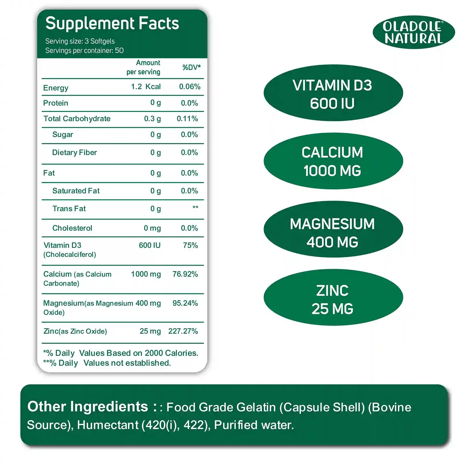 Calcium, Magnesium, Zinc & Vitamin D Supplement