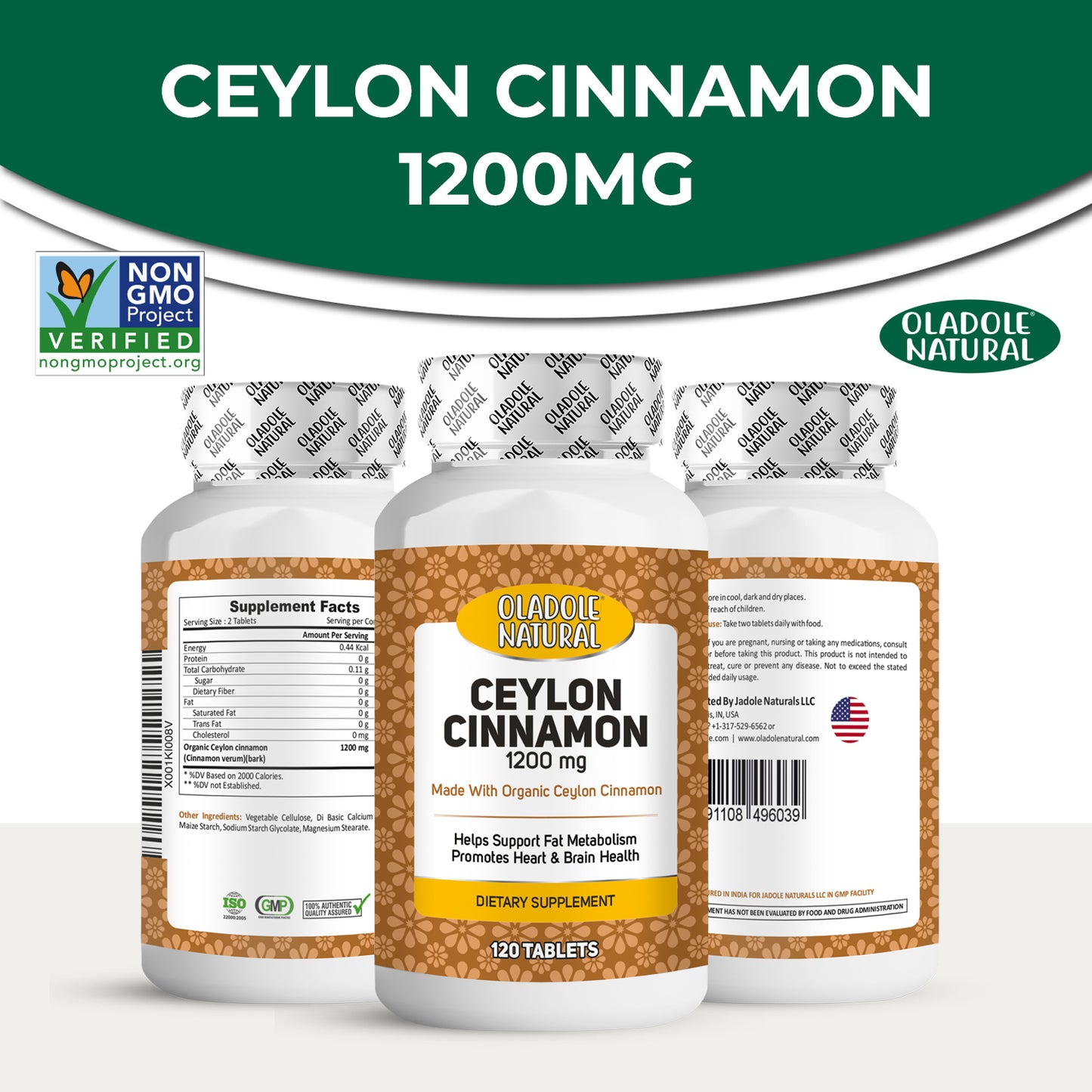 Organic Ceylon Cinnamon 1200 mg - 120 Tablets