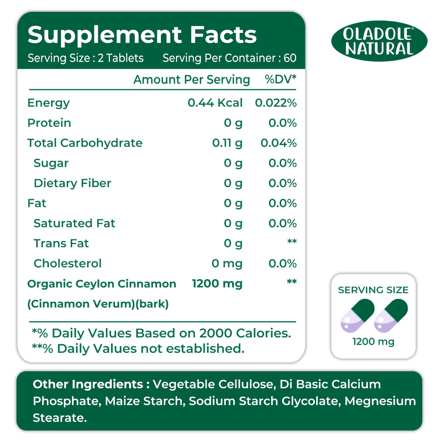 Organic Ceylon Cinnamon 1200 mg - 120 Tablets