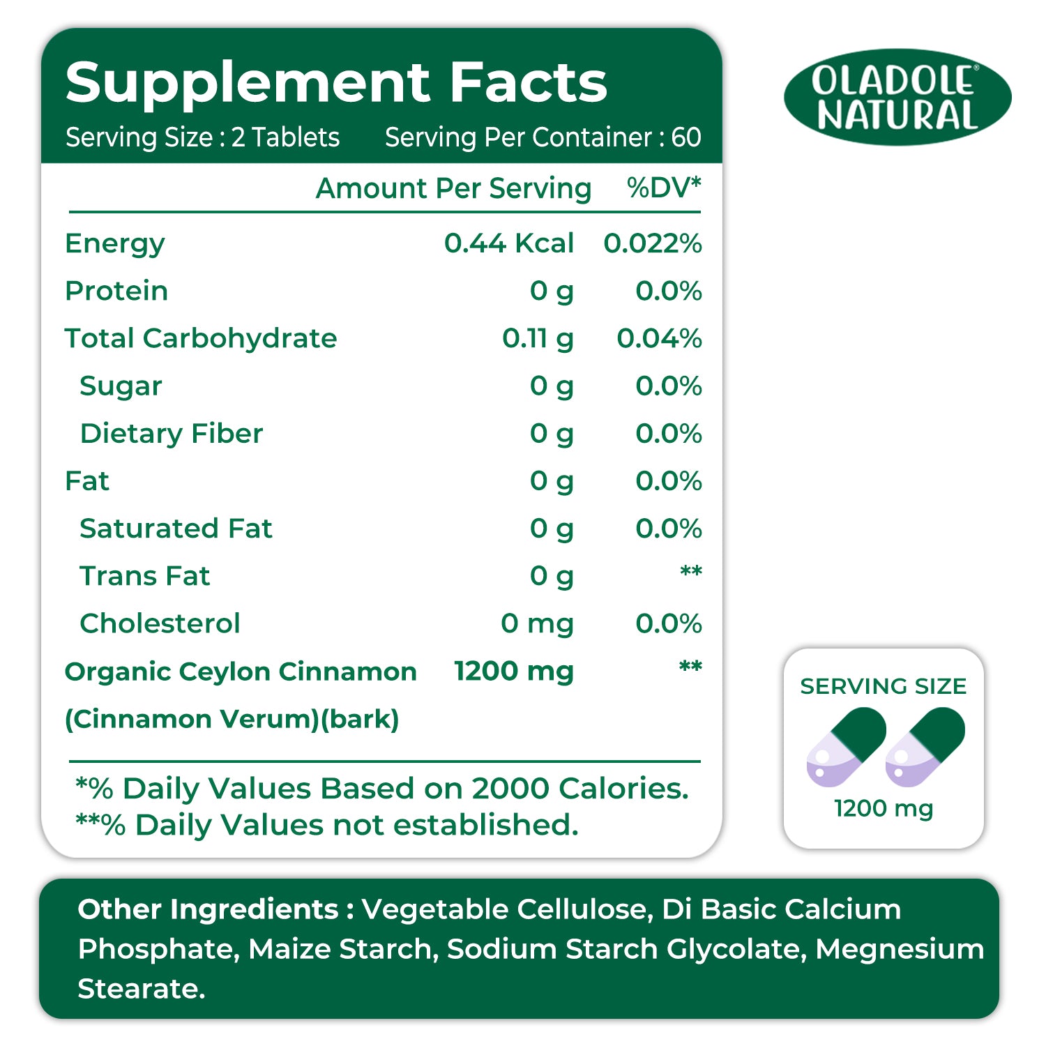 Organic Ceylon Cinnamon 1200 mg - 120 Tablets