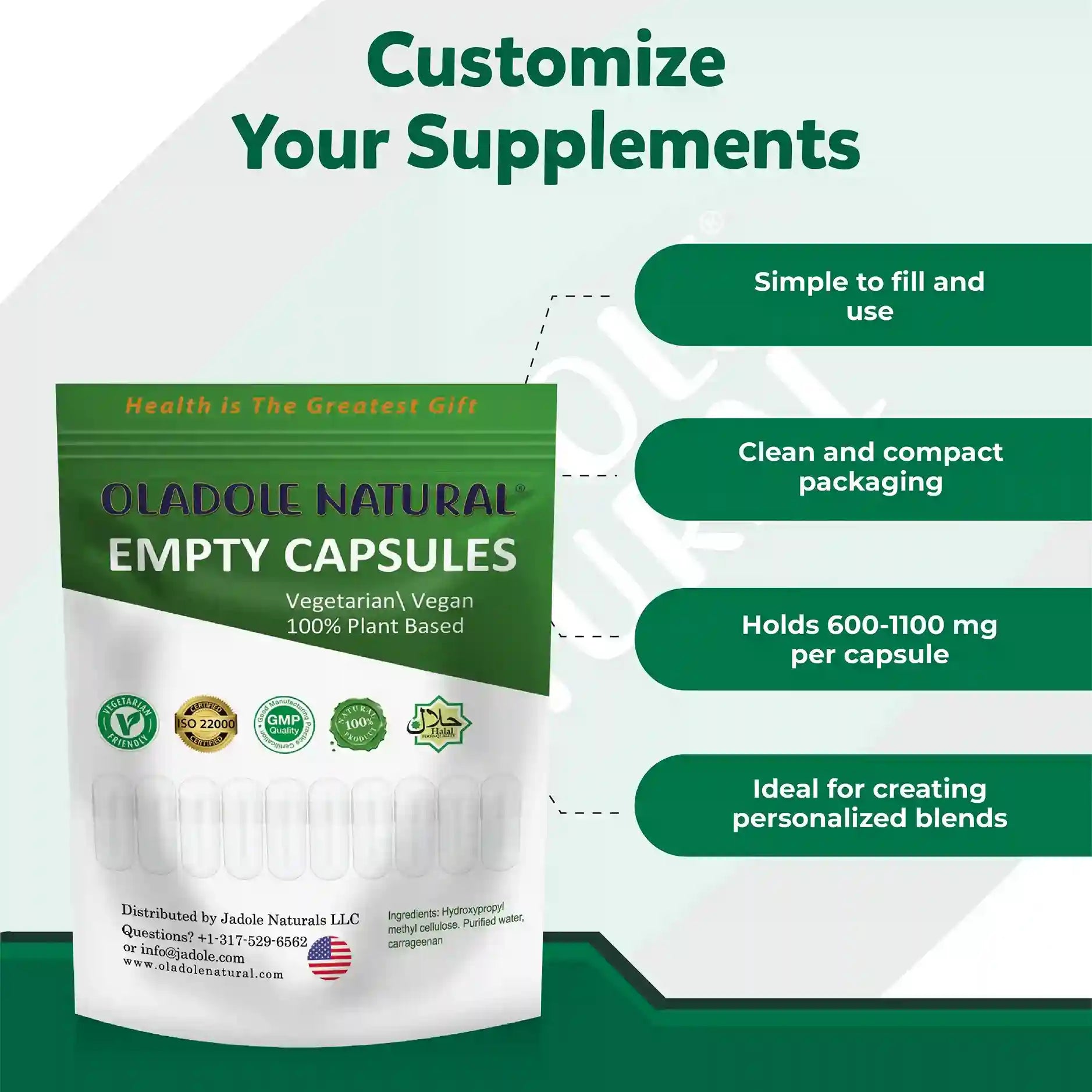 Empty Capsules Vegan, Halal Plant Based 250 Capsules
