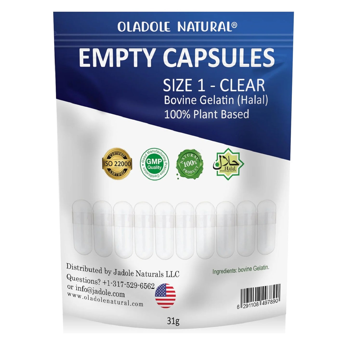 Empty Capsules Size 1 Clear 31 g 