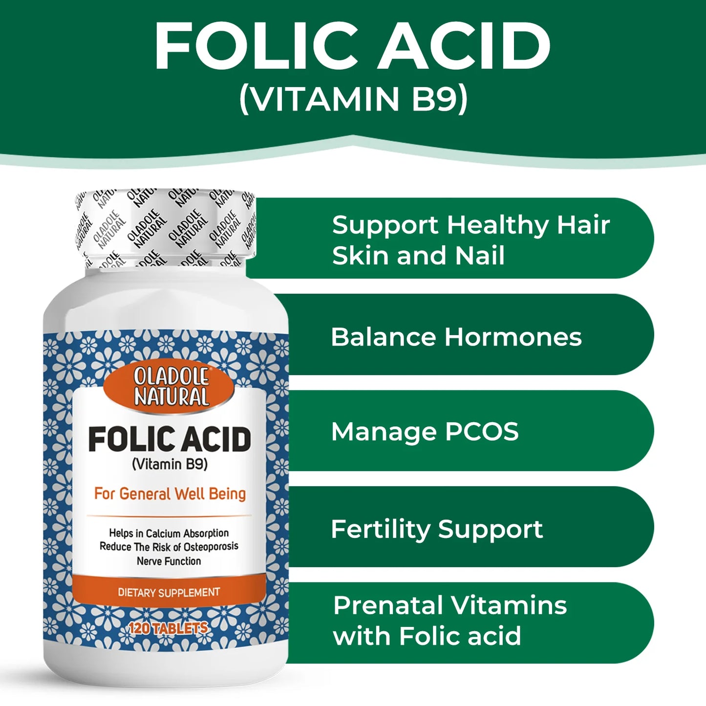 Folic Acid (Vitamin B9) 1000 mcg - 120 Tablets