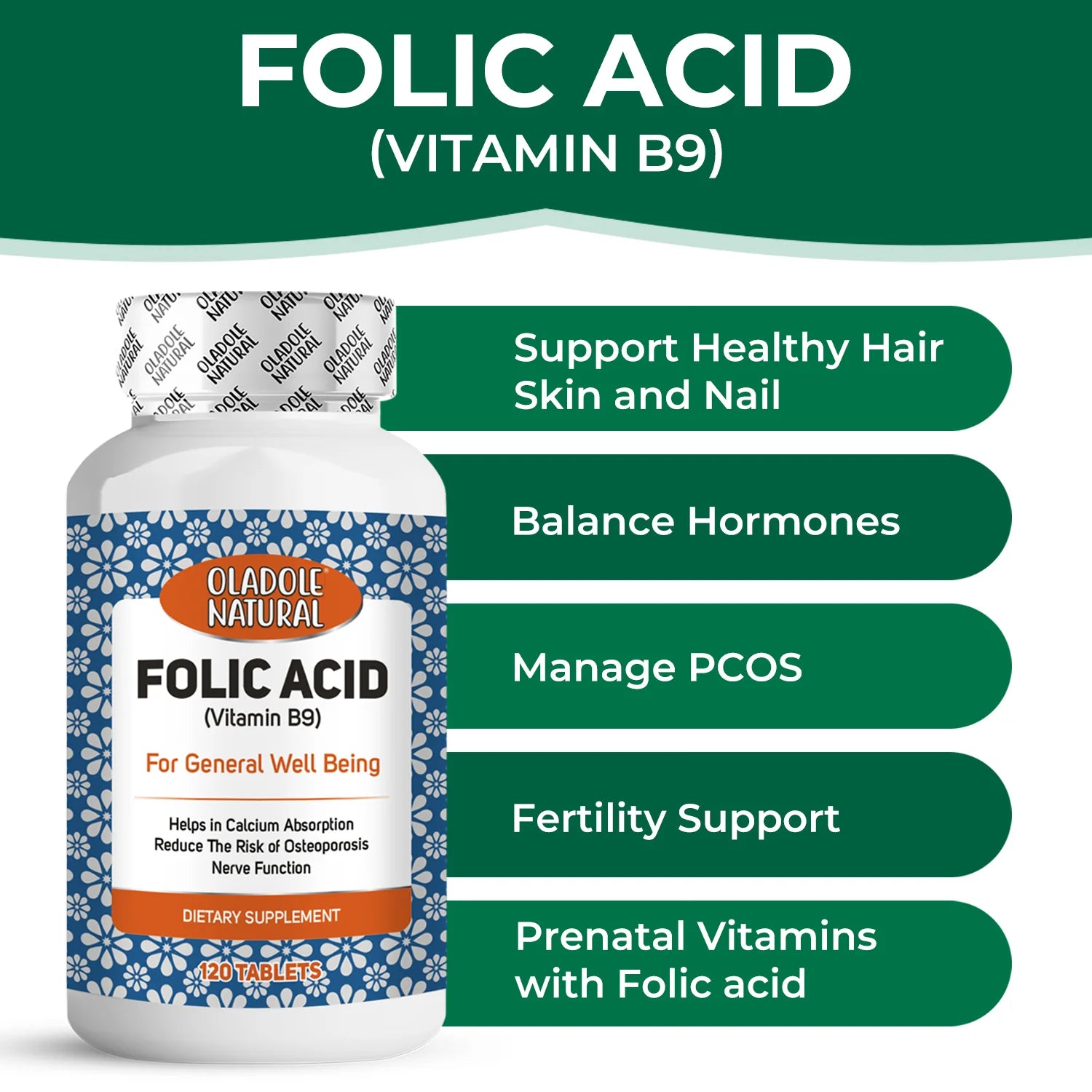 Folic Acid (Vitamin B9) 1000 mcg - 120 Tablets