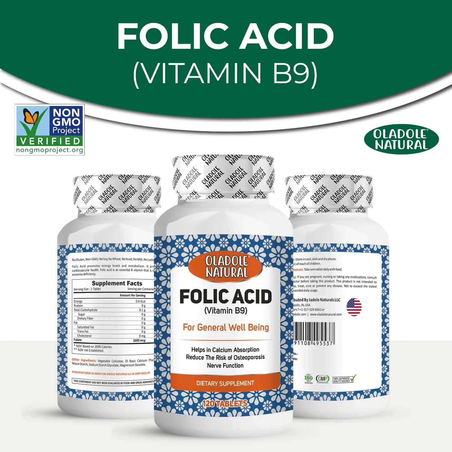 Folic Acid (Vitamin B9) 1000 mcg - 120 Tablets
