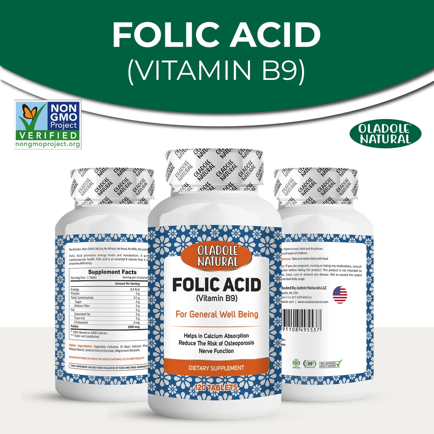 Folic Acid (Vitamin B9) 1000 mcg - 120 Tablets