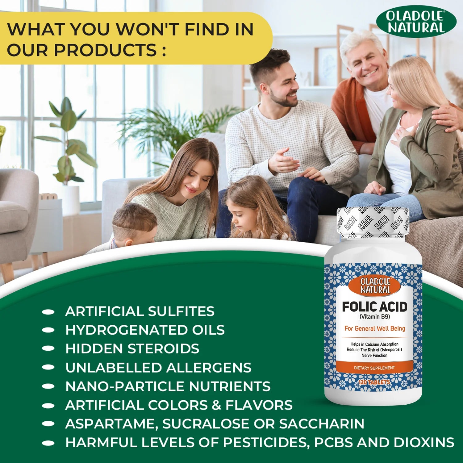 Folic Acid (Vitamin B9) 1000 mcg - 120 Tablets