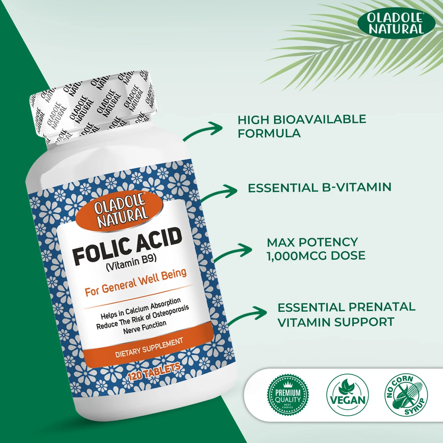 Folic Acid (Vitamin B9) 1000 mcg - 120 Tablets