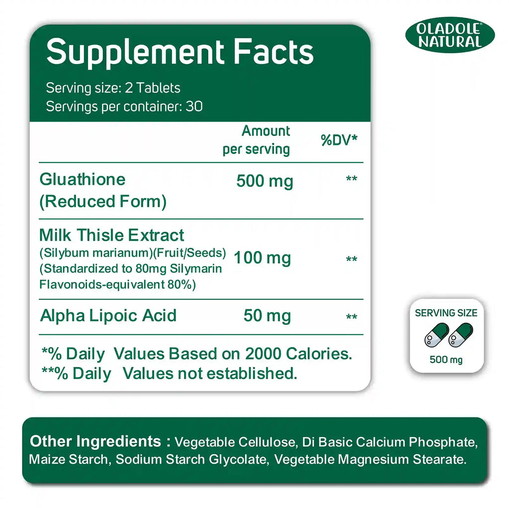 Glutathione 500 mg - 60 Tablets Oladole Store Glutathione 500 mg - 60 Tablets Oladole Store
