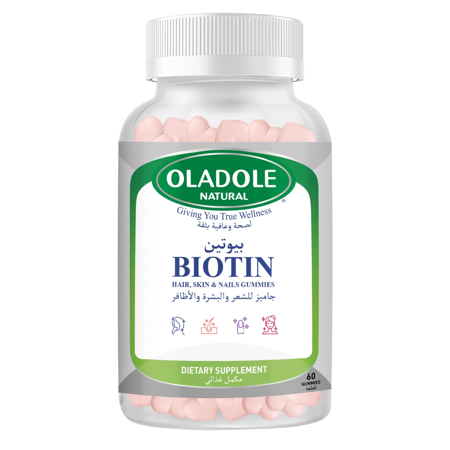 oladole natural biotin hair, skin & nails gummies - 60 gummies