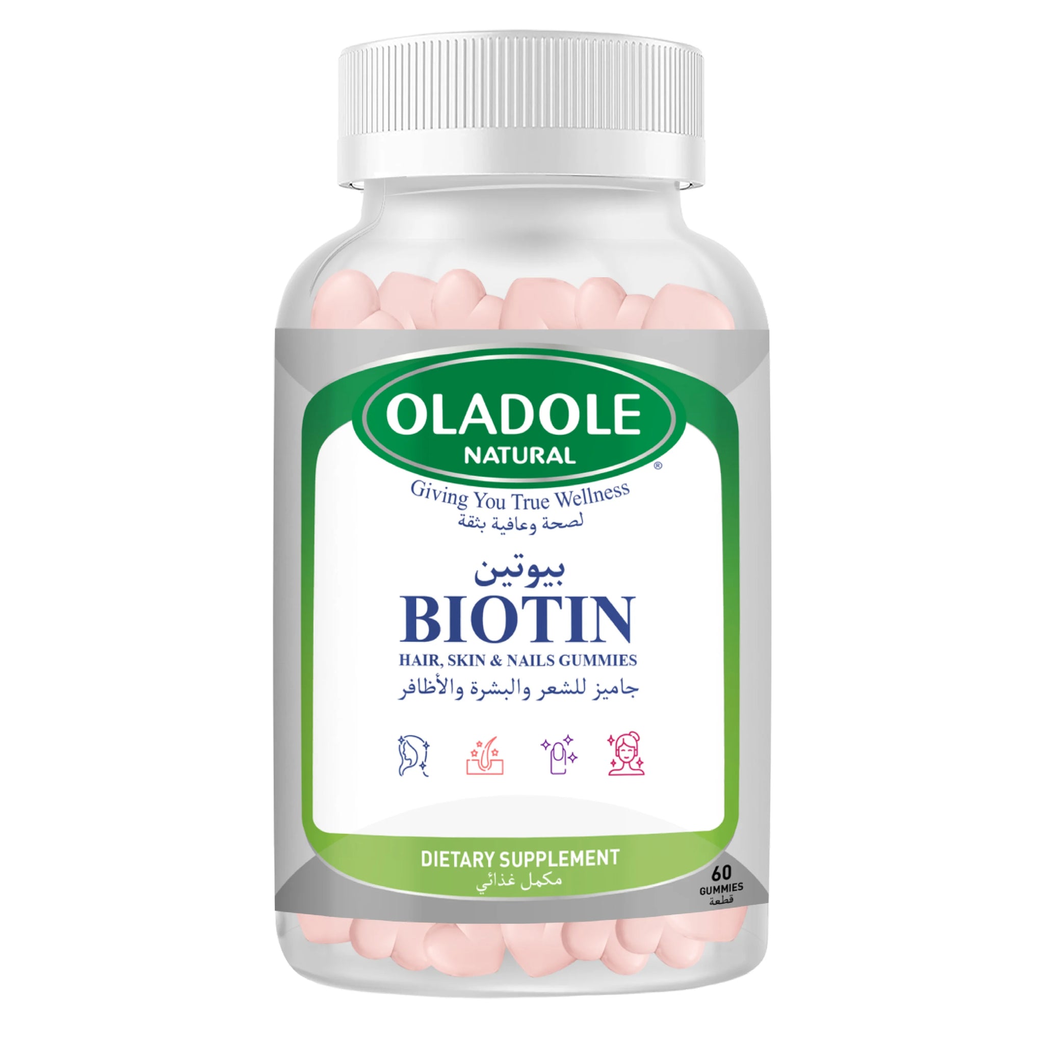 oladole natural biotin hair, skin & nails gummies - 60 gummies