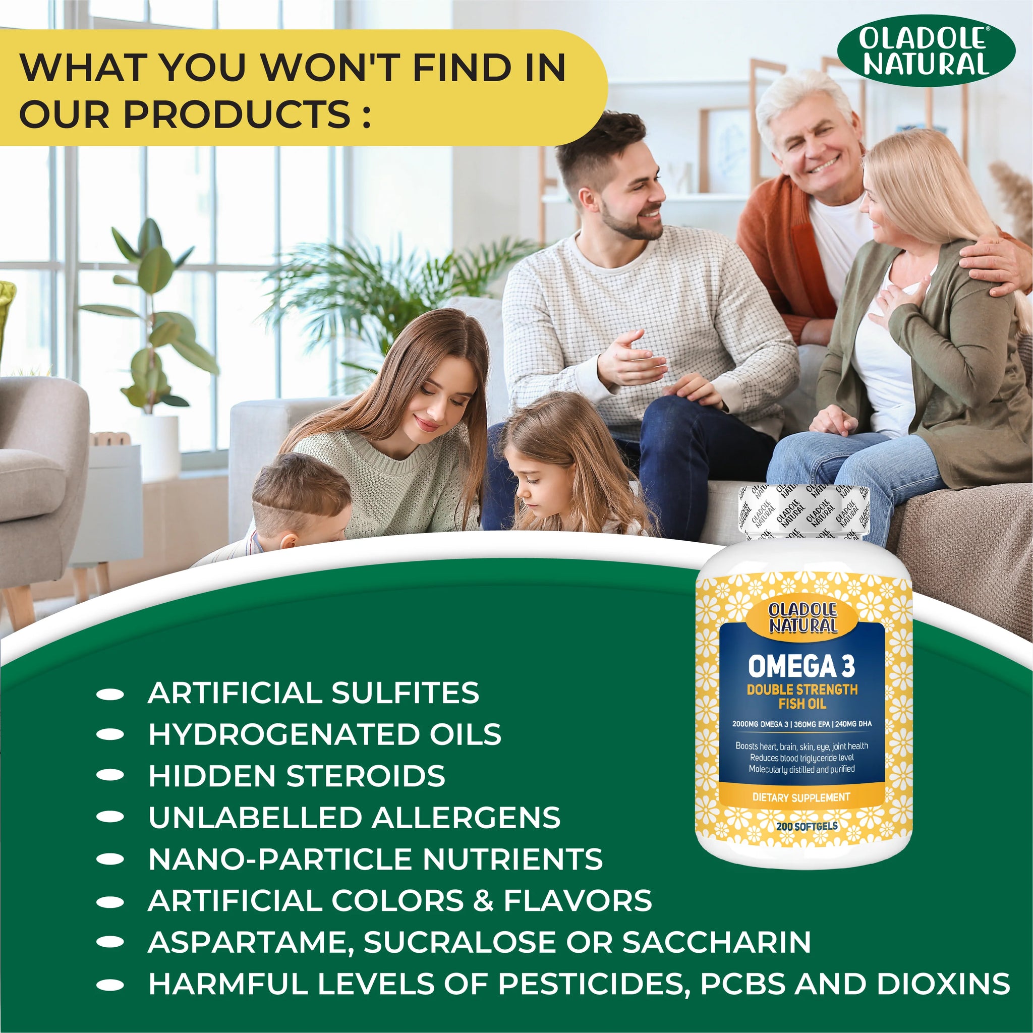 Omega 3 Fish Oil 2000 mg 360 EPA 240 DHA - 200 Softgel