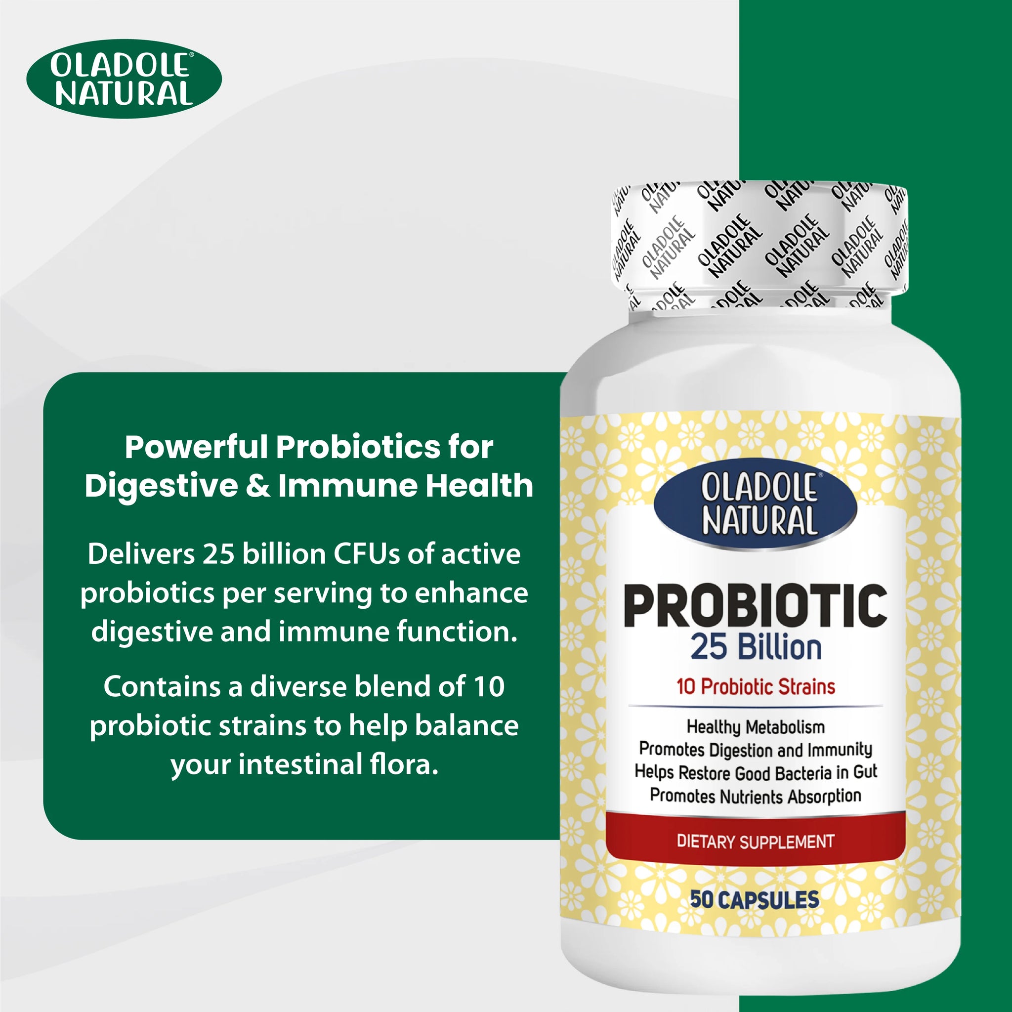  Probiotic, 25 Billion 10 Probiotic Strains, 50 Capsule