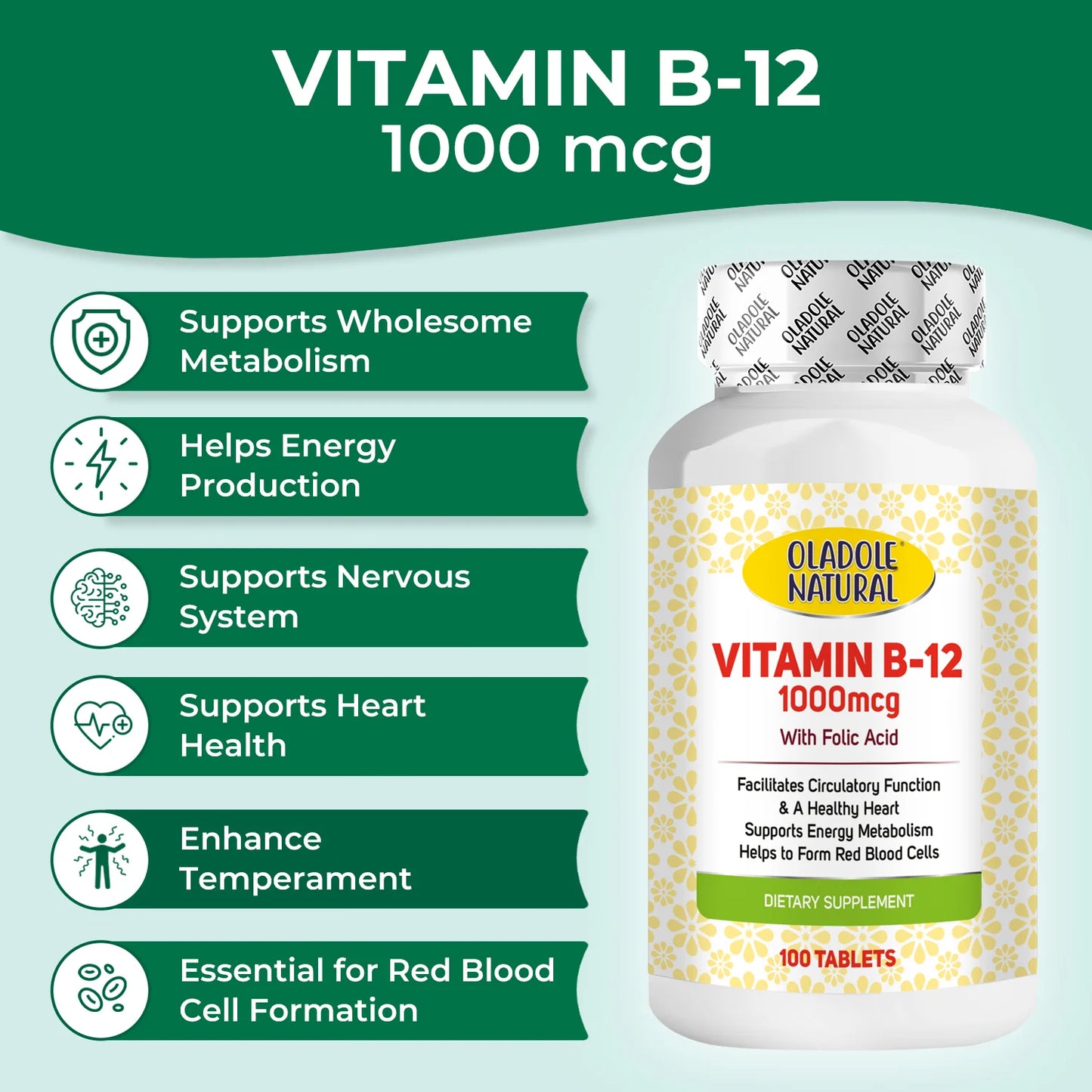 Vitamin B12 with Folic Acid 1000 mcg
