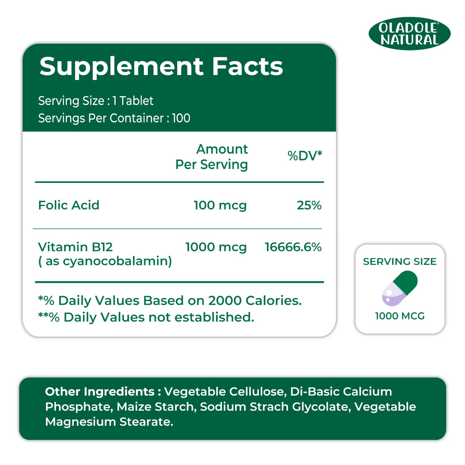 Vitamin B12 with Folic Acid 1000 mcg