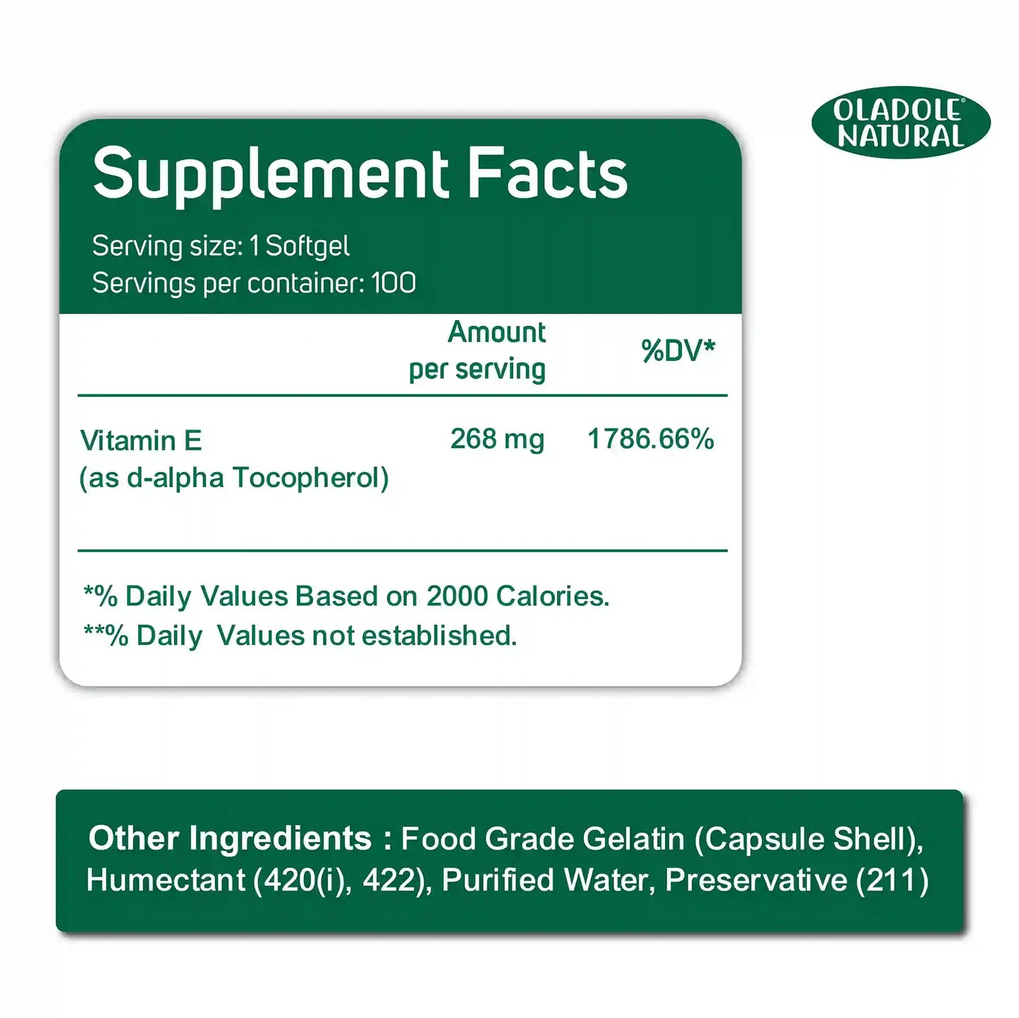 Vitamin E 400 D-Alpha Tocopherol 268 mg