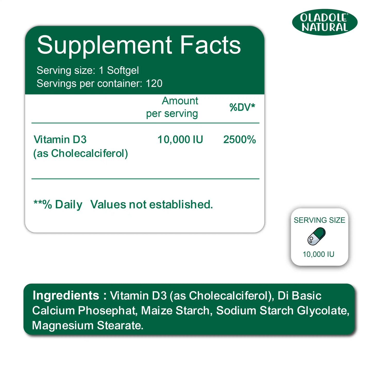 Vitamin D3 High Potency Bone & Immune Support - 120 Softgels