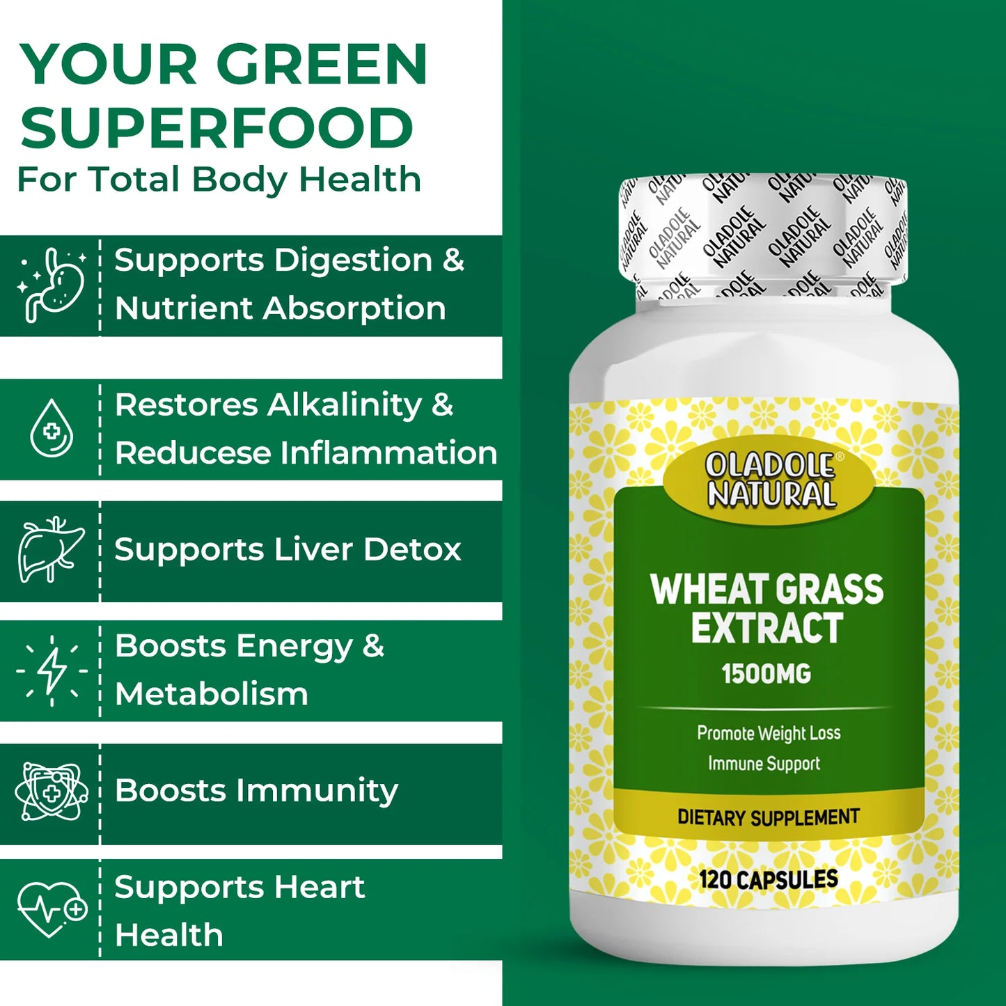 Wheat Grass 1500 mg - 120 Capsules