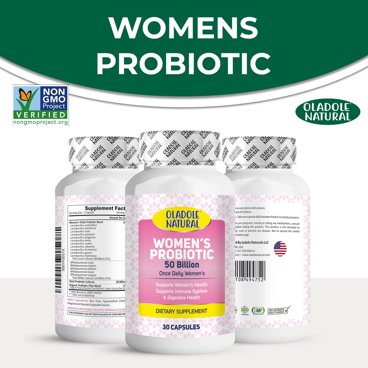 Oladole Natural Women's Probiotic 50 Billion 30 Capsules